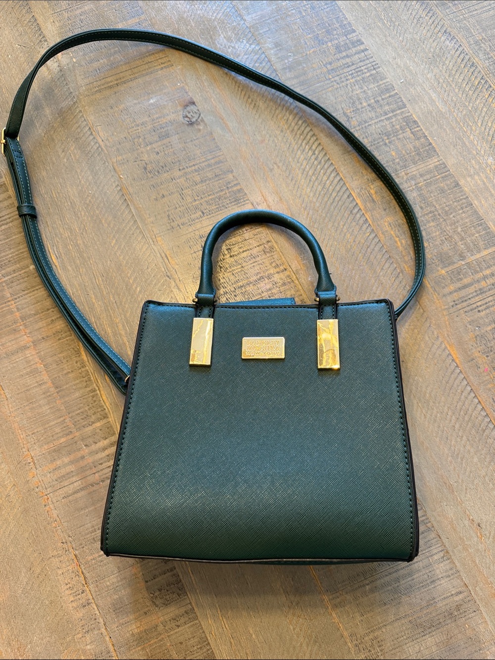 Badgley Mischka Dark Green Satchel with Gold Hardware